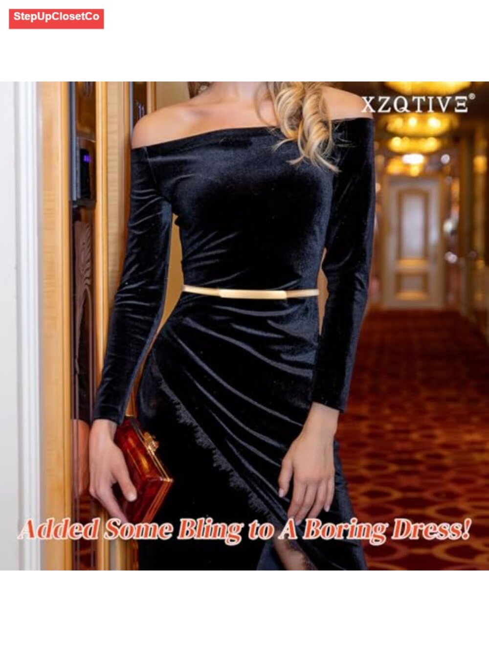 2-Piece Skinny Metal Chain Waist Belt for Women, Stretchy Saree Cinch Belt for - Picture 4 of 6